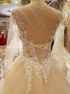 Ball Gown Long Sleeves Appliques Tulle Lace-up Wedding Dresses UK_3