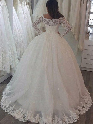 Sweep Train Applique Ball Gown Off-the-Shoulder Lace Long Sleeves Wedding Dresses UK_3