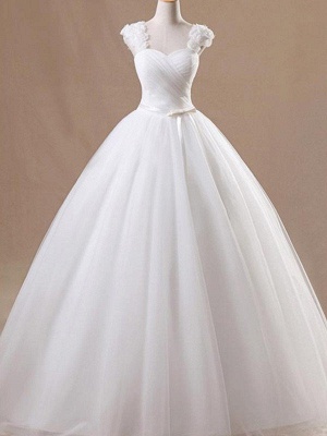 Ruffles Tulle Ball Gown Square Floor-Length Sleeveless Wedding Dresses UK_1