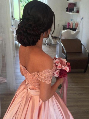 Satin Off-the-Shoulder Ball Gown Cathedral Train Sleeveless Ruffles Wedding Dresses UK_3