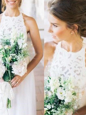 Floor-Length A-Line Ribbon Halter Tulle Sleeveless Wedding Dresses UK_3