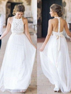 Floor-Length A-Line Ribbon Halter Tulle Sleeveless Wedding Dresses UK_4