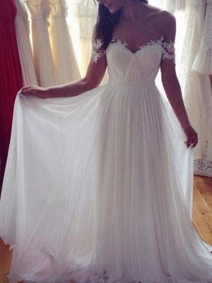 Sweep Train A-Line  Sleeveless Applique Lace Off-the-Shoulder Wedding Dresses UK_3
