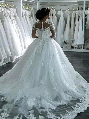 Scoop Neckline Applique Long Sleeves Ball Gown  Tulle Wedding Dresses UK_4