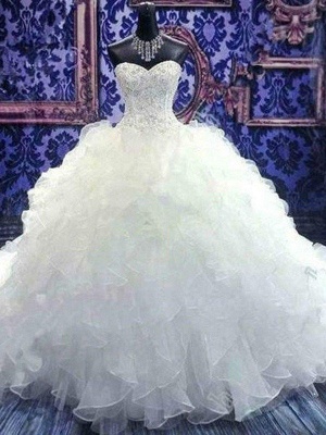 Sweetheart Sleeveless Organza  Beads Sequin Ball Gown Wedding Dresses UK_1
