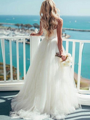 Sweep Train Ball Gown Sleeveless Tulle Sweetheart Wedding Dresses UK_3