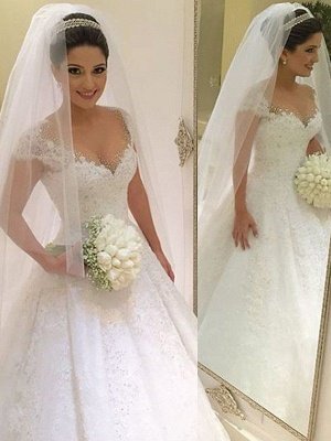 Floor-Length Tulle Sleeveless V-neck Beads Ball Gown Wedding Dresses UK_1