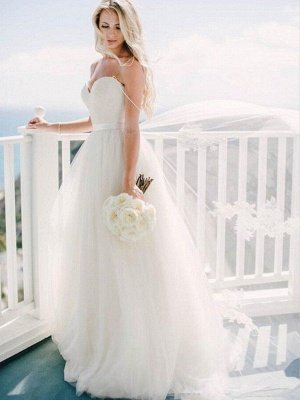 Sweep Train Ball Gown Sleeveless Tulle Sweetheart Wedding Dresses UK_4
