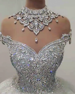Glamorous High Neck Crystal Beads Ball Gown Wedding Dresses UK_4