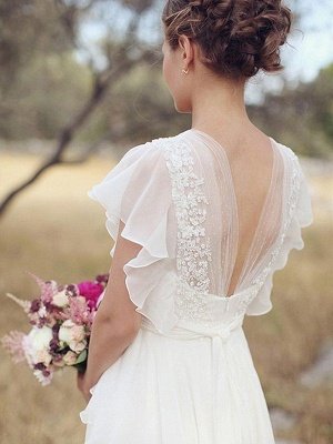 Ruched Floor-Length A-Line V-neck  Short Sleeves Wedding Dresses UK_3