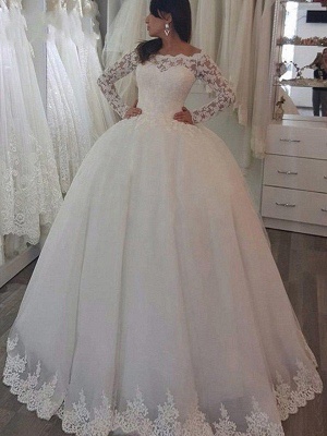 Sweep Train Applique Ball Gown Off-the-Shoulder Lace Long Sleeves Wedding Dresses UK_2