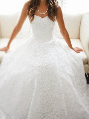 Sleeveless A-Line Cathedral Train Lace Sweetheart Wedding Dresses UK_1