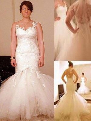 Sleeveless  Sexy Mermaid Straps Floor-Length Organza Wedding Dresses UK_1