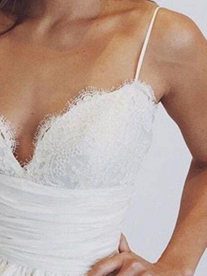 Sweep Train Ball Gown Sleeveless Ruched Satin Spaghetti Straps Wedding Dresses UK_3