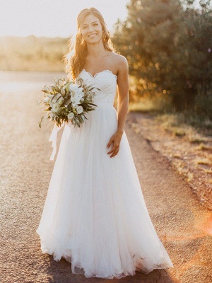 Floor-Length Tulle A-Line Ruched Sweetheart Sleeveless Wedding Dresses UK_1
