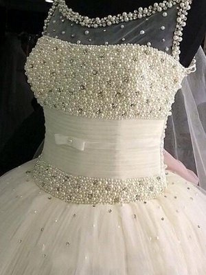 Floor-Length Tulle Ball Gown Beads Scoop Neckline Sleeveless Wedding Dresses UK_3