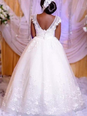 Ball Gown Applique Floor-Length Tulle Sleeveless Scoop Neckline Floor-Length Wedding Dresses UK_3
