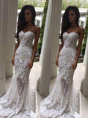 Sweetheart  Sexy Mermaid Sleeveless Lace Court Train Applique Wedding Dresses UK_1