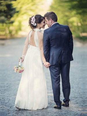Floor-Length A-Line Sleeveless Halter Ruffles Tulle Wedding Dresses UK_3