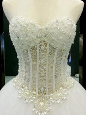 Tulle Ball Gown Sleeveless Sweetheart Court Train Beads Wedding Dresses UK_5