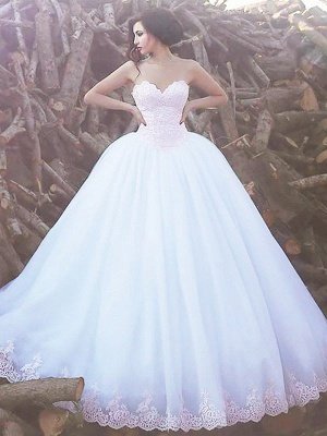 Sweetheart Organza Ball Gown Sweep Train Sleeveless Wedding Dresses UK_1
