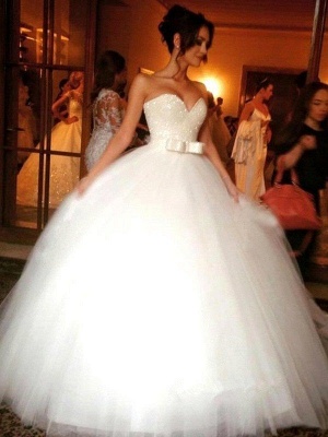 Bowknot Tulle Sleeveless Floor-Length Ball Gown Sweetheart Wedding Dresses UK_1