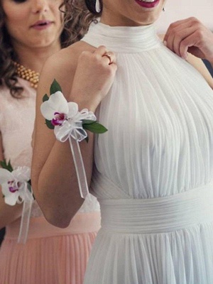 Floor-Length A-Line Sleeveless Halter Ruffles Tulle Wedding Dresses UK_4