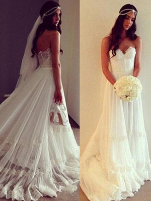 Court Train A-Line Sleeveless Sweetheart Lace Tulle Wedding Dresses UK_4