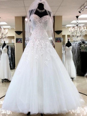 Floor-Length Applique Ball Gown Sweetheart Sleeveless Tulle Wedding Dresses UK_1