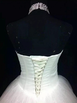 Sequin Ball Gown Sleeveless Floor-Length Beads Tulle Halter Wedding Dresses UK_4