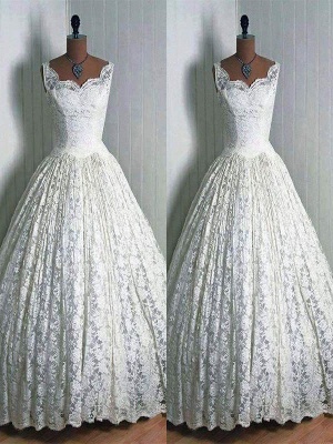 Lace Ball Gown Sleeveless Floor-Length Sweetheart Wedding Dresses UK_1