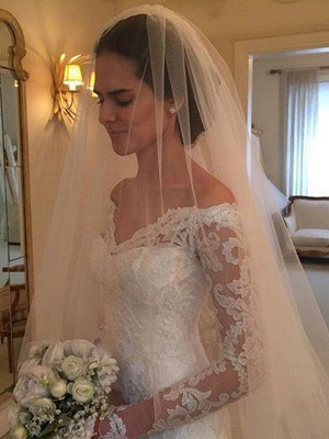 Off-the-Shoulder Court Train Sheath Lace Long Sleeves Wedding Dresses UK_3