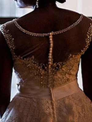 Tulle A-Line Scoop Neckline Floor-Length Sleeveless Beads Lace Applique Wedding Dresses UK_5