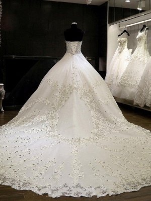 Cathedral Train Tulle Ball Gown Rhinestone Sweetheart Sleeveless Wedding Dresses UK_3