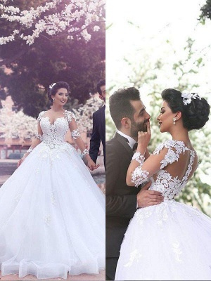 Tulle Ball Gown Court Train Long Sleeves Sweetheart Wedding Dresses UK_3