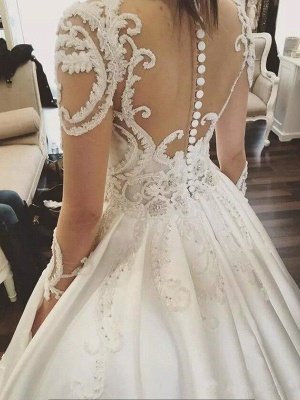 Satin Ball Gown Scoop Neckline Cathedral Train Applique Long Sleeves Wedding Dresses UK_5