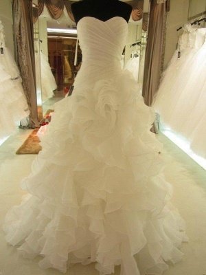 Ruffles Organza Ball Gown Sleeveless Court Train Sweetheart Wedding Dresses UK_1