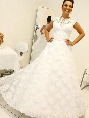 Lace Ball Gown Floor-Length Scoop Neckline Sleeveless Wedding Dresses UK_3