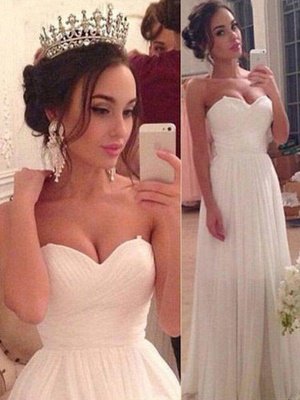 Floor-Length A-Line Sleeveless Sweetheart Ruffles Wedding Dresses UK_1