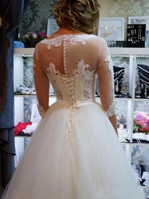 Floor-Length Scoop Neckline Ball Gown 1/2 Sleeves Tulle Applique Wedding Dresses UK_5