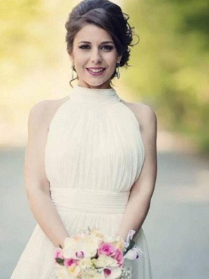 Floor-Length A-Line Sleeveless Halter Ruffles Tulle Wedding Dresses UK_7