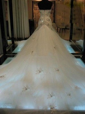 Court Train Sexy Mermaid Beads Sleeveless Tulle Sweetheart Wedding Dresses UK_3