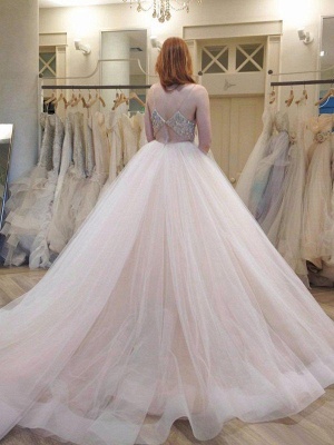 Ball Gown Crystal Spaghetti Straps Sleeveless Court Train Tulle Wedding Dresses UK_3