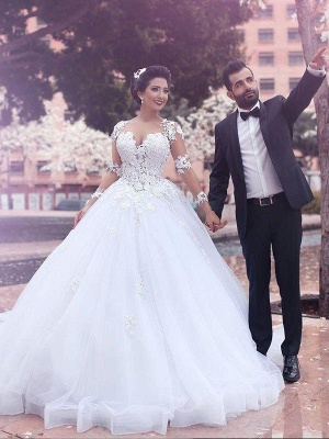 Tulle Ball Gown Court Train Long Sleeves Sweetheart Wedding Dresses UK_1