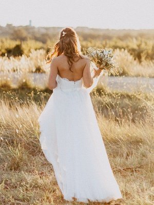 Floor-Length Tulle A-Line Ruched Sweetheart Sleeveless Wedding Dresses UK_5