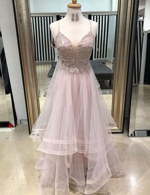 Luxury Long A-Line Appliques Spaghetti Straps Tulle Prom Dress UK UK_1