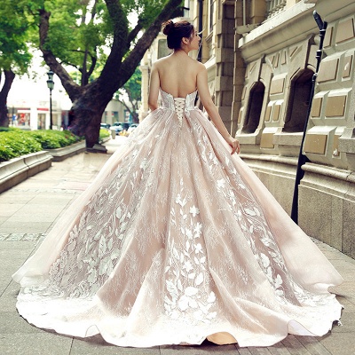 Applique Organza Strapless Ball Gown Sweep Train Prom Dress UK UK_4