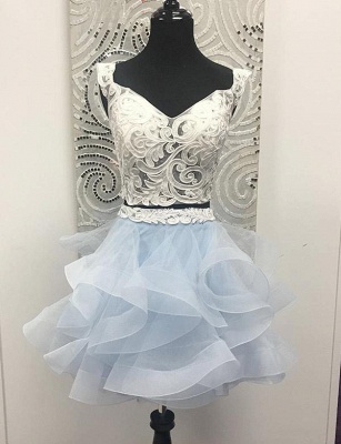 Crop top Sleeveless A-Line Appliques V-Neck Organza Short Prom Homecoming Dress UK_1