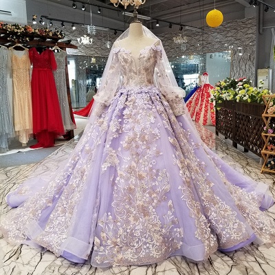 Ball Gown Spaghetti Straps Long Sleeves Court Train Applique Prom Dress UK UK_1
