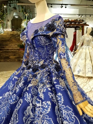 Sweep Train Long Sleeves Applique Ball Gown Long Prom Dress UK UK_7